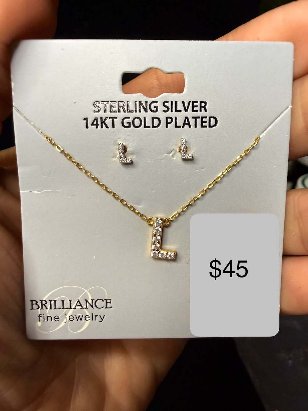 Brilliance Fine Jewelry Sterling Silver 14KT Gold Plated CZ Letter L Set
